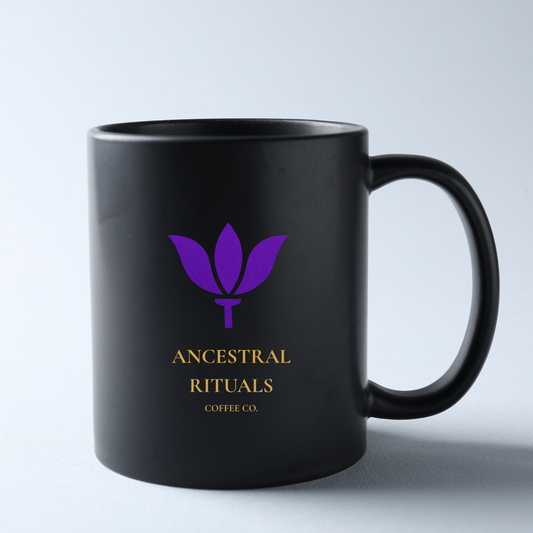Ancestral Rituals Coffee Mug — 15 oz. Glossy Black Ceramic Ritual Mug